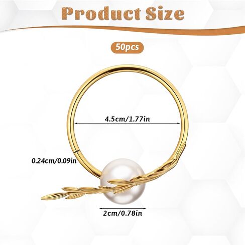 24 Pcs Gold Napkin Rings, Metal Leaf and Pearl Napkin Rings Holders, Elegant Serviette Ring Buckle for Wedding, Thanksgiving, Christmas, and Party Table Decorations in Saudi Arabia