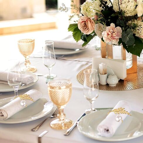 24 Pcs Gold Napkin Rings, Metal Leaf and Pearl Napkin Rings Holders, Elegant Serviette Ring Buckle for Wedding, Thanksgiving, Christmas, and Party Table Decorations in Saudi Arabia