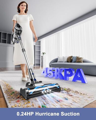 مكنسة مكسورة لاسلكية مع تصميم مقاوم للتشابك ، فراغ عصا خفيفة الوزن 7 في 1 مع وقت تشغيل 40 دقيقة ، شفط قوي ، مكنسة قابلة لإعادة الشحن لشعر الحيوانات الأليفة/السجاد/الخشب الصلب in Kuwait