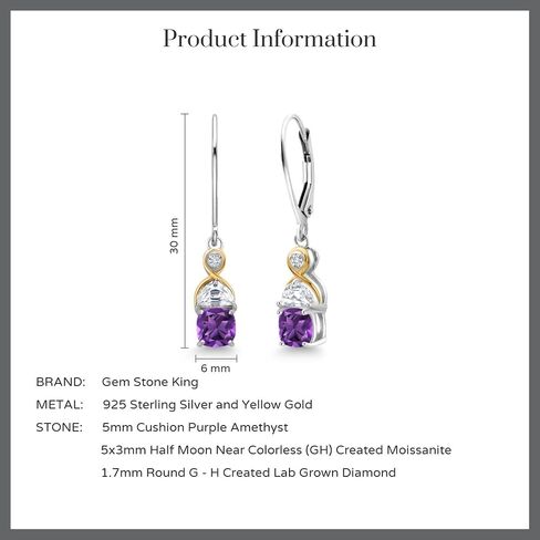 Gem Stone King 2.10 Cttw Cushion Garnet Half Moon Moissanite and Lab Grown Diamond Dangle Earrings For Women | 925 Silver and 10K Yellow Gold | Fine Jewelry Gifts for Her Mom Women Wife in Saudi Arabia