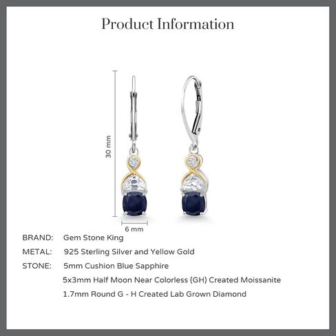 Gem Stone King 2.10 Cttw Cushion Garnet Half Moon Moissanite and Lab Grown Diamond Dangle Earrings For Women | 925 Silver and 10K Yellow Gold | Fine Jewelry Gifts for Her Mom Women Wife in Saudi Arabia