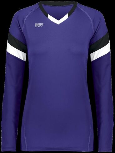 ارتفاع خمسة 342243.497.L Girls Truhit Tri -Color Long Sleeve Jersey - الأرجواني بالأبيض والأسود - كبير in Saudi Arabia
