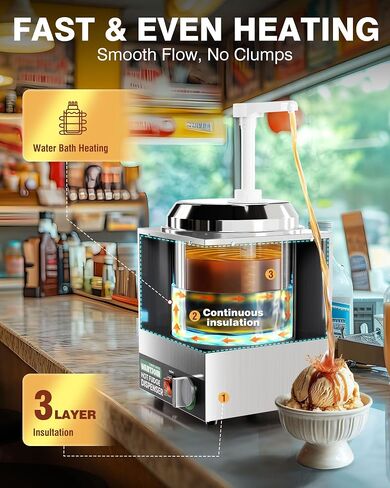 WantJoin Nacho Cheese Dispenser with Pump,2.8Qt Nacho Cheese Warmer,Stainless Steel Hot Fudge Warmer W/5-Level Temperature Adjustment,Commercial Hot Fudge Dispenser for Hot Fudge Cheese Caramel in Saudi Arabia