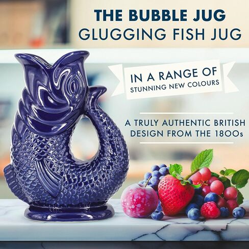Gurgle Glug Jug The Bubble Jug® Dark Cobalt Blue 50 fl oz 1.5L Litre Extra Large Pitcher - Fish Shaped Jug - Decorative Ceramic Glugging Cocktail, Water and Gin Vase and Gurgling Carafe Pot in Saudi Arabia