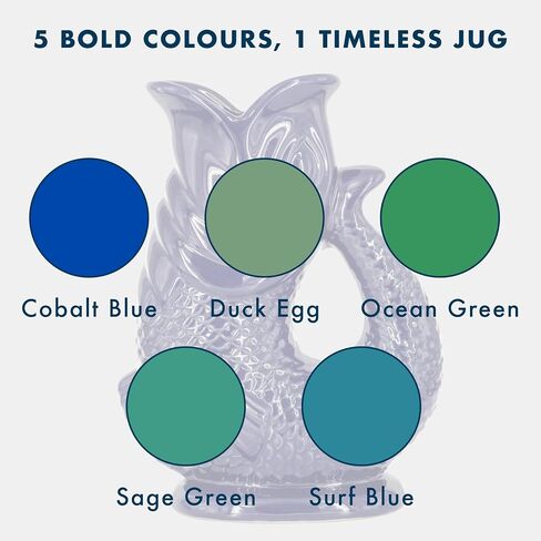 Gurgle Glug Jug The Bubble Jug® Dark Cobalt Blue 50 fl oz 1.5L Litre Extra Large Pitcher - Fish Shaped Jug - Decorative Ceramic Glugging Cocktail, Water and Gin Vase and Gurgling Carafe Pot in Saudi Arabia