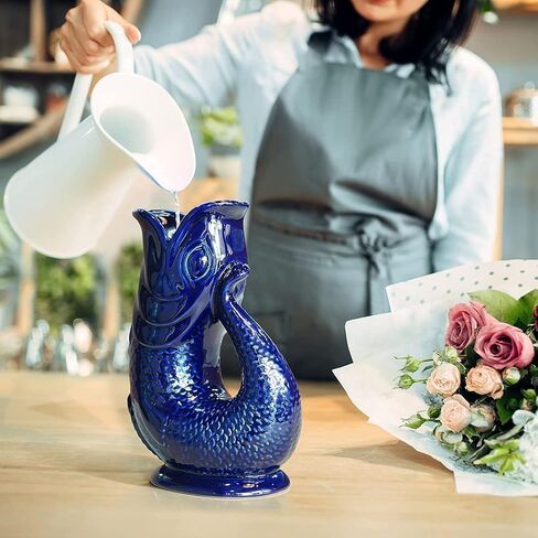 Gurgle Glug Jug The Bubble Jug® Dark Cobalt Blue 50 fl oz 1.5L Litre Extra Large Pitcher - Fish Shaped Jug - Decorative Ceramic Glugging Cocktail, Water and Gin Vase and Gurgling Carafe Pot in Saudi Arabia