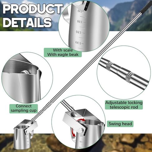 Maxdot 3.6ft- 9.8 ft Telescopic Water Sampler Dipper, Pendulum Beaker Sample Ladle with Water Sampling, Pole Sampler Rod(550 ml,Stainless Steel) in Saudi Arabia
