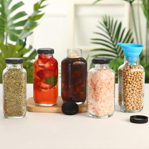 Cucumi 10pcs زجاجات عصير زجاجي 16 أوقية مع أغطية ، وحاويات عصير قابلة لإعادة الاستخدام شرب الجرار أكواب المياه مع الفرشاة ، قش زجاجي ، أغطية مع ثقب in Kuwait
