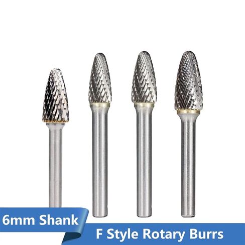 ملفات دوارة 6 مم شانك مزدوج قطع دوارة f النمط كربيد الكربريد لطحن نحت الخشب الدوار 1pcs (اللون: 6mmx12x25) in Kuwait