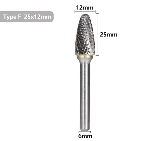 ملفات دوارة 6 مم شانك مزدوج قطع دوارة f النمط كربيد الكربريد لطحن نحت الخشب الدوار 1pcs (اللون: 6mmx12x25) in Kuwait