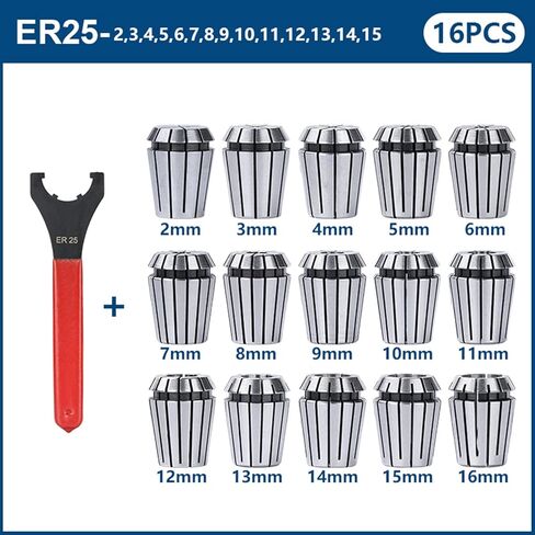 ER25 COLLET Chuck 2-16mm مع ER25 COLLET WRENCH TOOL TOUND 16PCS in Kuwait
