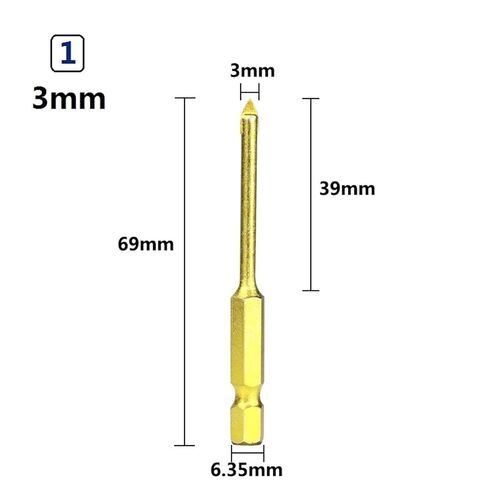 فتحة الفتحة السيراميك سداسي سداسي شانك شانك الحفر 6-12 مم الحفر المعدني بتات متعددة الأجزاء الكاربيد الماس لبلاط الجدار 1pcs (اللون: 4 مم) in Kuwait
