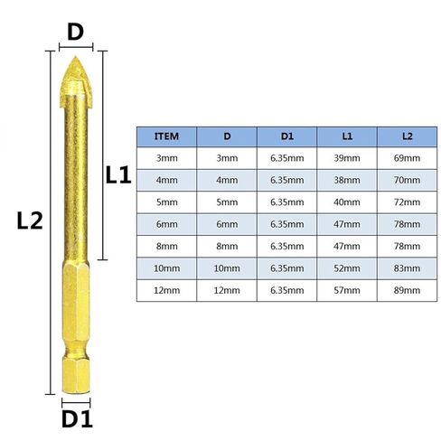 فتحة الفتحة السيراميك سداسي سداسي شانك شانك الحفر 6-12 مم الحفر المعدني بتات متعددة الأجزاء الكاربيد الماس لبلاط الجدار 1pcs (اللون: 4 مم) in Kuwait