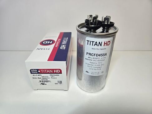 Titan HD PRCFD455A American-Made 45 + 5 UF 370/440 HVAC Round Motor Run Dual Capacitor 45/5 MFD لمكيف الهواء المركزي A/C HVAC in Kuwait