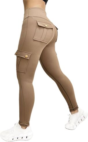 Aymnlox Women's Lifting Yoga Leggings High Weist Cargo Pants with Flap Pocket Workout Running Panty Riker Pants in Kuwait