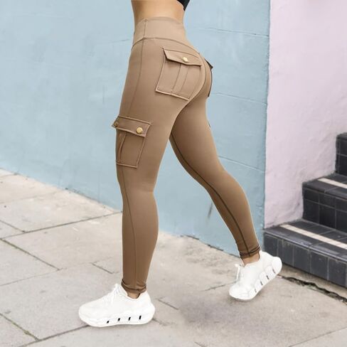 Aymnlox Women's Lifting Yoga Leggings High Weist Cargo Pants with Flap Pocket Workout Running Panty Riker Pants in Kuwait