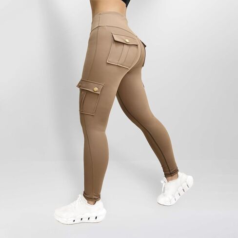 Aymnlox Women's Lifting Yoga Leggings High Weist Cargo Pants with Flap Pocket Workout Running Panty Riker Pants in Kuwait
