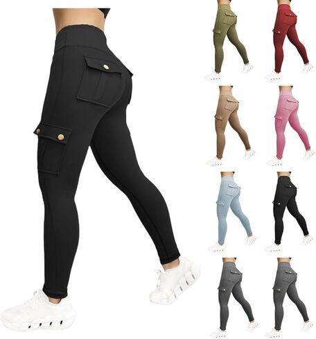 Aymnlox Women's Lifting Yoga Leggings High Weist Cargo Pants with Flap Pocket Workout Running Panty Riker Pants in Kuwait