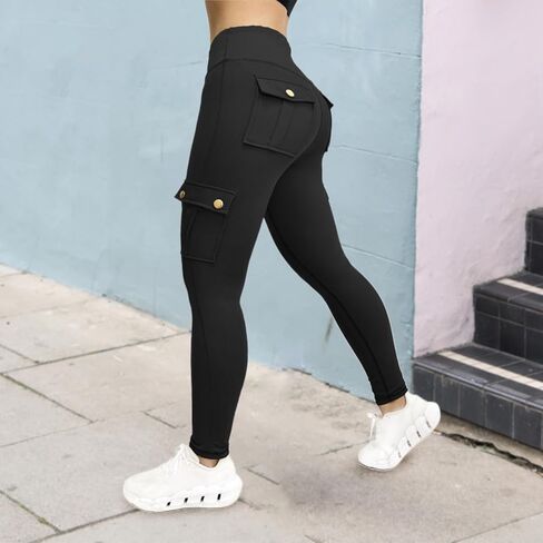 Aymnlox Women's Lifting Yoga Leggings High Weist Cargo Pants with Flap Pocket Workout Running Panty Riker Pants in Saudi Arabia