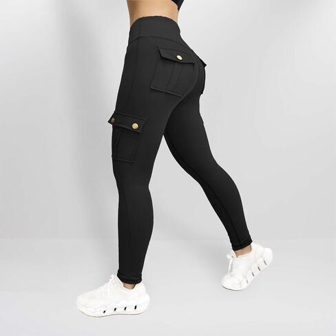 Aymnlox Women's Lifting Yoga Leggings High Weist Cargo Pants with Flap Pocket Workout Running Panty Riker Pants in Kuwait