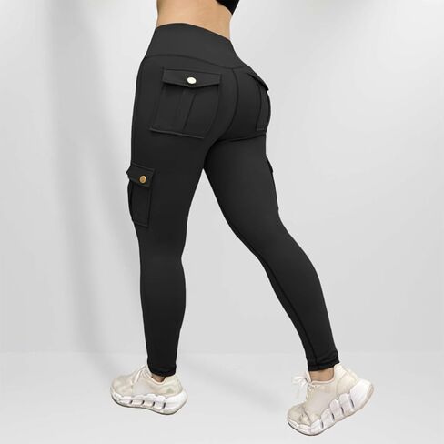 Aymnlox Women's Lifting Yoga Leggings High Weist Cargo Pants with Flap Pocket Workout Running Panty Riker Pants in Kuwait
