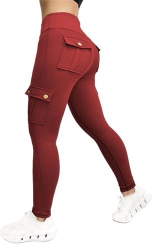 Aymnlox Women's Lifting Yoga Leggings High Weist Cargo Pants with Flap Pocket Workout Running Panty Riker Pants in Kuwait