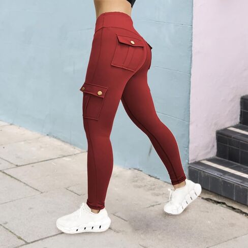 Aymnlox Women's Lifting Yoga Leggings High Weist Cargo Pants with Flap Pocket Workout Running Panty Riker Pants in Kuwait