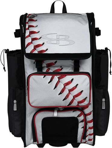 Boombah Rolling Superpack 2.0 Baseball/Softball Gear Bag - 23-1/2" x 13-1/2" x 9-1/2" - Baseball Homerun White/Black/Red - Telescopic Handle - Holds 4 Bats - Wheeled Version in Saudi Arabia