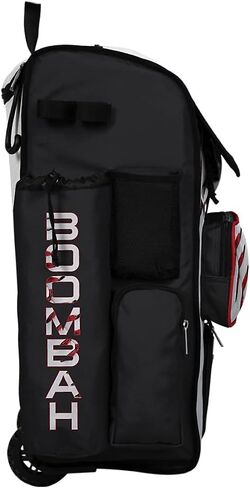 Boombah Rolling Superpack 2.0 Baseball/Softball Gear Bag - 23-1/2" x 13-1/2" x 9-1/2" - Baseball Homerun White/Black/Red - Telescopic Handle - Holds 4 Bats - Wheeled Version in Saudi Arabia