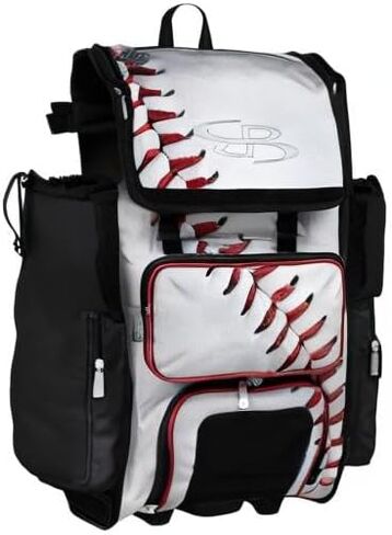 Boombah Rolling Superpack 2.0 Baseball/Softball Gear Bag - 23-1/2" x 13-1/2" x 9-1/2" - Baseball Homerun White/Black/Red - Telescopic Handle - Holds 4 Bats - Wheeled Version in Saudi Arabia