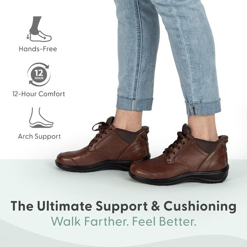 Orthofeet Rosel Orthopedic Women's Leather Boots | Hands-Free Slip-On Leather Ankle Boot, Slip-Resistant, Anatomical Arch Support, Padded Ergonomic Cushioning, Wide Toe Box in Saudi Arabia