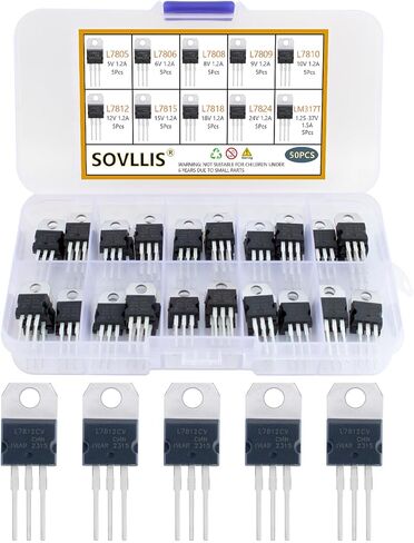 10 Values 50 Pcs Positive Fixed Voltage Regulator L7805 7806 L7808 L7809 L7810 L7812 L7815 L7818 L7824 LM317 TO-220 Package High Current Adjustable Voltage Regulator Assortment Kit in Saudi Arabia