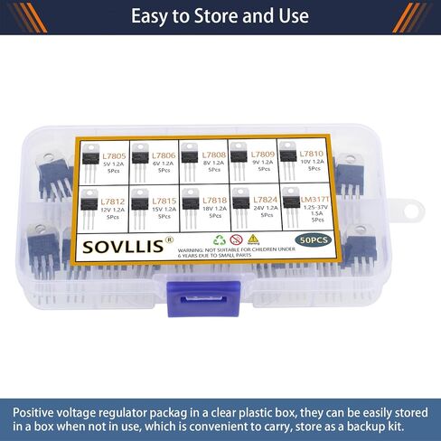 10 Values 50 Pcs Positive Fixed Voltage Regulator L7805 7806 L7808 L7809 L7810 L7812 L7815 L7818 L7824 LM317 TO-220 Package High Current Adjustable Voltage Regulator Assortment Kit in Saudi Arabia