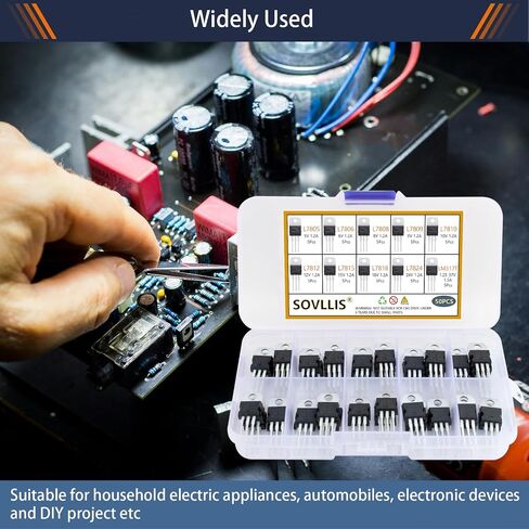 10 Values 50 Pcs Positive Fixed Voltage Regulator L7805 7806 L7808 L7809 L7810 L7812 L7815 L7818 L7824 LM317 TO-220 Package High Current Adjustable Voltage Regulator Assortment Kit in Saudi Arabia