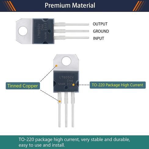 10 Values 50 Pcs Positive Fixed Voltage Regulator L7805 7806 L7808 L7809 L7810 L7812 L7815 L7818 L7824 LM317 TO-220 Package High Current Adjustable Voltage Regulator Assortment Kit in Saudi Arabia