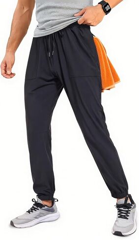 Mens Joggers with Zipper Pockets Lightweight Athletic Workout Sweatpants Quick Dry Tapered Track Pants for Running in Kuwait