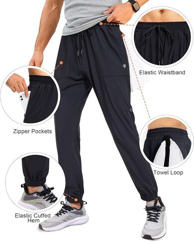 Mens Joggers with Zipper Pockets Lightweight Athletic Workout Sweatpants Quick Dry Tapered Track Pants for Running in Kuwait