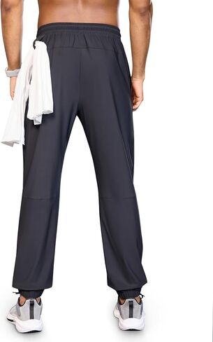 Mens Joggers with Zipper Pockets Lightweight Athletic Workout Sweatpants Quick Dry Tapered Track Pants for Running in Kuwait