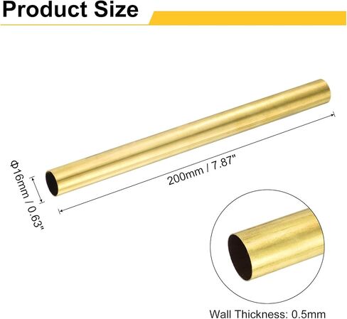 uxcell H62 Brass Round Tube, 21mm OD 0.5mm Wall Thickness 200mm Length Seamless Precision Straight Pipe Tubing for DIY Projects Crafts Gardening Industry Precision Applications in Saudi Arabia