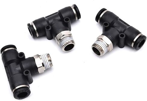 موصل الهواء الأسود تركيب T Shape Tee 12mm - 4 مم أنبوب خرطوم إلى 1/8 "1/4" M5 3/8 "1/2" BSP MALE THREAMATION COUPLER (اللون: 16 مم ، الحجم: M5) in Kuwait