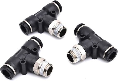 موصل الهواء الأسود تركيب T Shape Tee 12mm - 4 مم أنبوب خرطوم إلى 1/8 "1/4" M5 3/8 "1/2" BSP MALE THREAMATION COUPLER (اللون: 16 مم ، الحجم: M5) in Kuwait