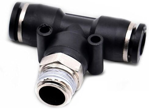 موصل الهواء الأسود تركيب T Shape Tee 12mm - 4 مم أنبوب خرطوم إلى 1/8 "1/4" M5 3/8 "1/2" BSP MALE THREAMATION COUPLER (اللون: 16 مم ، الحجم: M5) in Kuwait