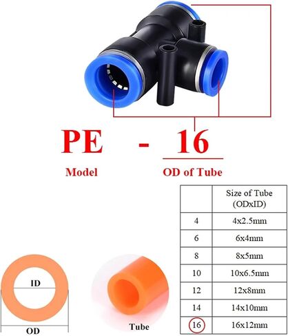 PE Air Connectors 4-12mm Connect Slip Lock Tee 3 Way Plastic Pipe Water Hose Tube Connector 1Pcs(PE-12) in Saudi Arabia