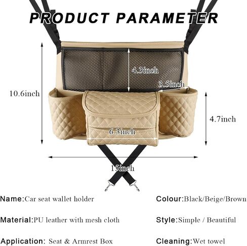 Car Purse Holder Between Seats, Luxury Leather Front Seat Back Handbag Organizer with Tissue Box Cup Holders, Auto Large Capacity Multi Pocket Purse Holder Hanging Storage Bag (Black) in Saudi Arabia