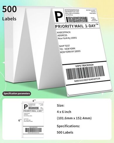 Phomemo Direct Thermal Shipping Label - Pack of 500 4x6 Thermal Paper Fanfold, for Shipping Labels, Address, Mail, Product Logo Labels, Barcode,Compatible with Thermal Label Printer in Kuwait