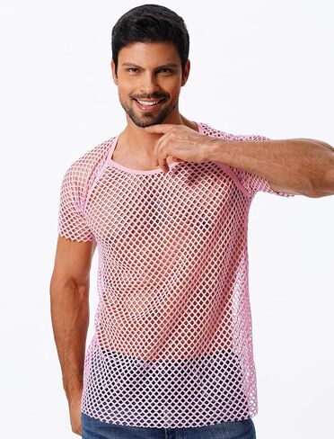 ABAFIP Men's Grid Mesh Fishnet Tank Top Short Sleeve T-Shirt Slim Fit Muscle Tee Workout See Thru Undershirt Clubwear in Kuwait