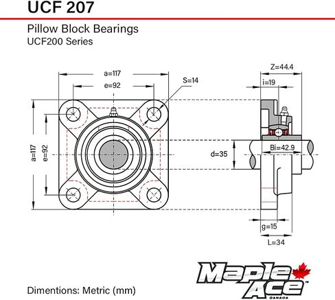 Maple Ace UCF207 مربع الحافة تحمل 35 ملم ، 4-Bolt المحاذاة الذات in Saudi Arabia
