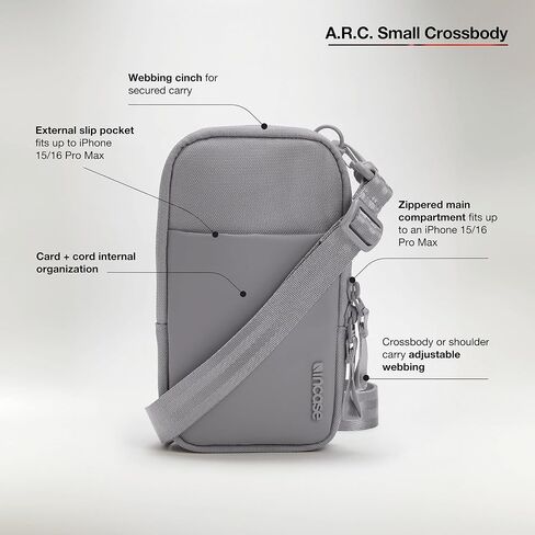 incase A.R.C. حقيبة Crossbody الصغيرة ، البوليستر المعاد تدويرها ، يناسب iPhone Pro Max ، الجيب الخارجي ، حزام قابل للتعديل ، حبال السفر in Saudi Arabia