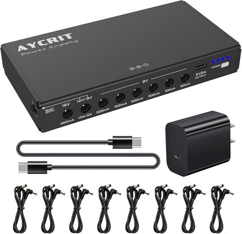 [New Version] AYCRIT Guitar Pedal Power Supply, Rechargeable 12800mAh 9 Outputs 9V2A/12V1.5A/18V450mA and 5V2A Type-C Port for iPhone ipad (MUSTAN-01) Style in Kuwait