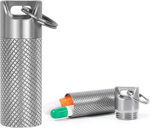 حامل حبوب منع الحمل من التيتانيوم المحمولة (2Pack) ، حاوية مفتاح حبوب منع الحاوية مقاومة للماء ، علبة حبوب صغيرة صغيرة للسفر ، حاوية صندوق حبوب منع الحمل ، زجاجات حبوب منع الحمل للتخييم في الهواء الطلق الجيب in Kuwait